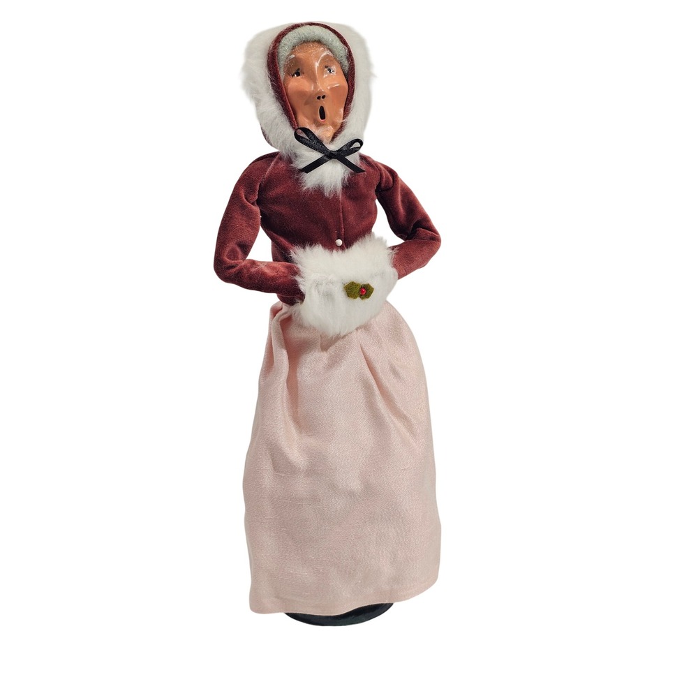 Byers Choice The Carolers 1988 Woman Figurine Burgundy Velvet Pink Skirt Vintage